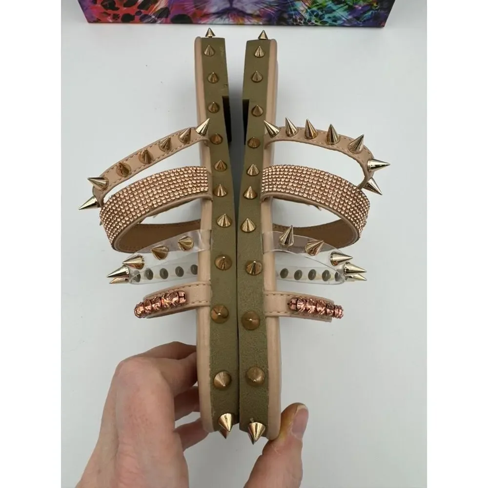 Cape Robbin Xtreme Nude Spiked Slide Sandals Size 8 Studded Rhinestone
